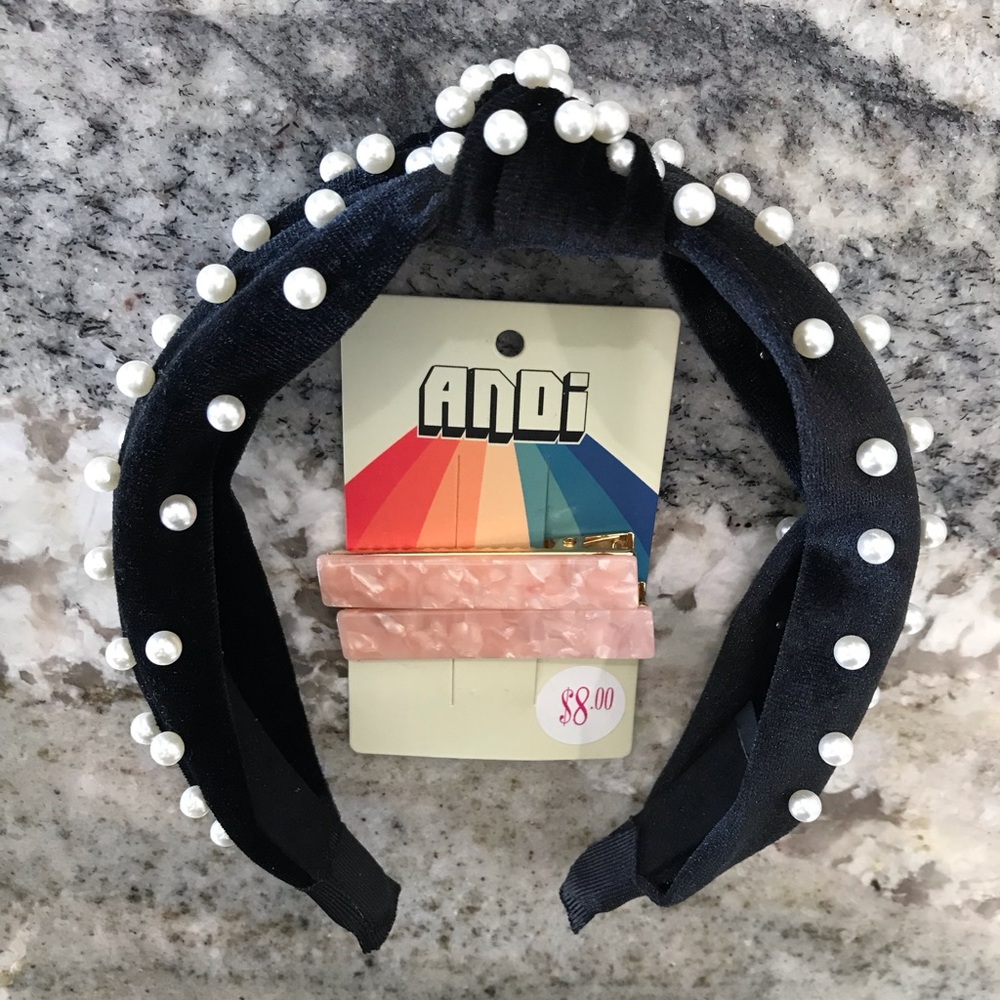 New Arthur Jane Claire Pearl Topknot Headband and Andi Clips